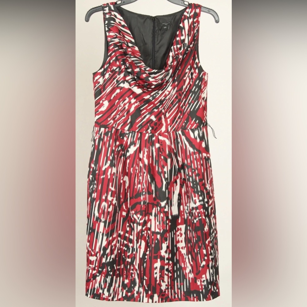 Ann Taylor Womens Dress 6 Red Black White Striped A Line Sleeveless Lined Scoop